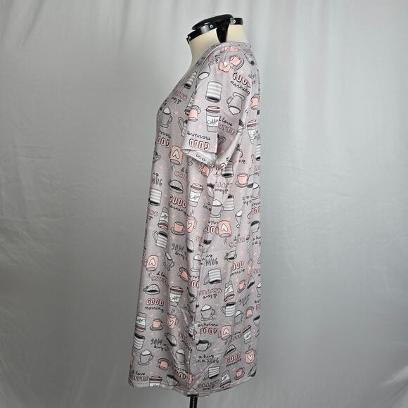 Unbranded Sleep Shirt Women's XL Gray Pink White Pullover Coffee Themed NWOT - Picture 3 of 16
